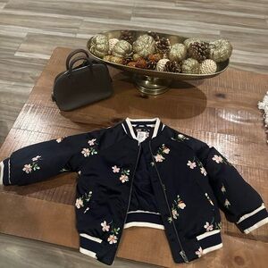 Floral Kids Bomber Jacket - Navy